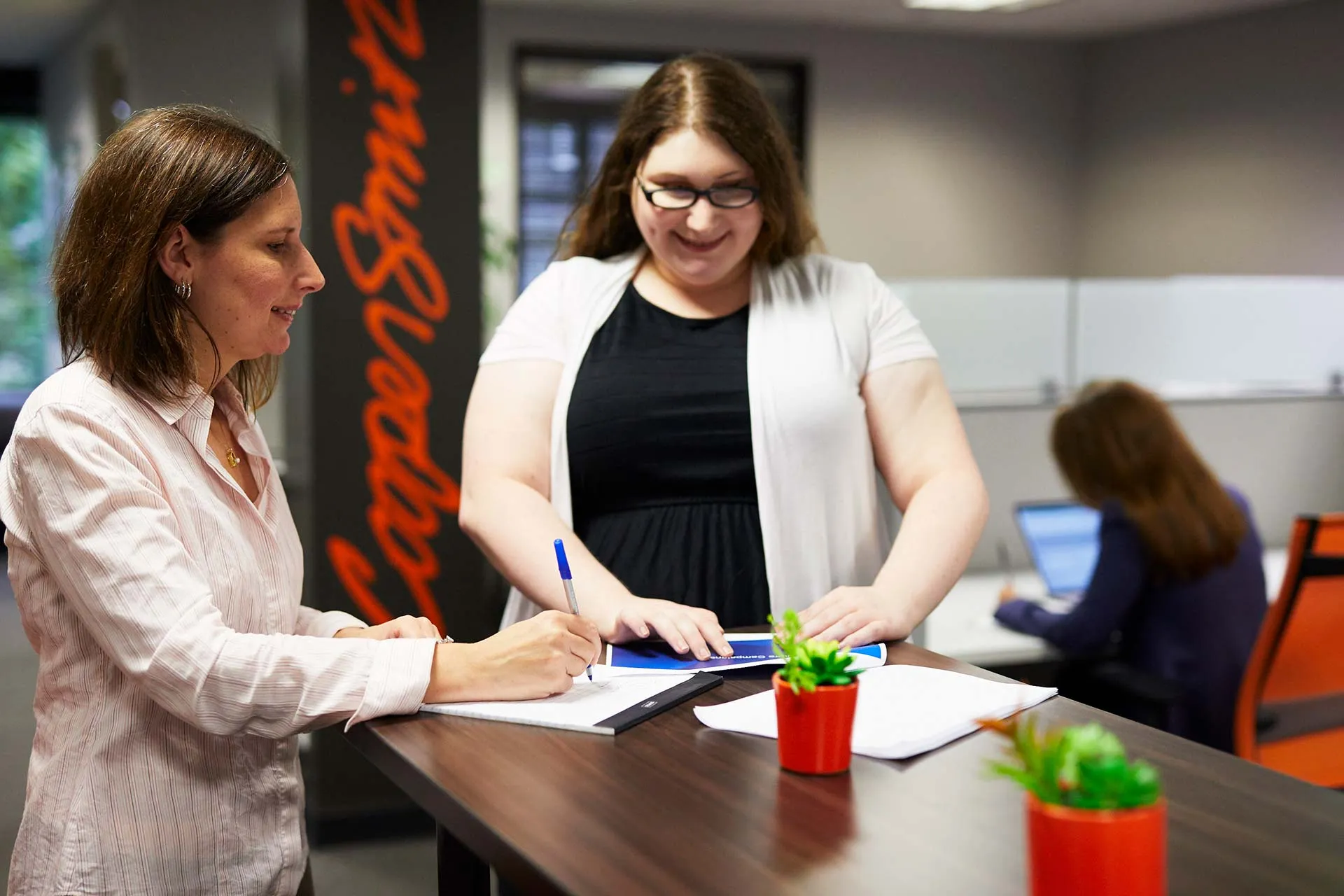 Team members discussing project strategy